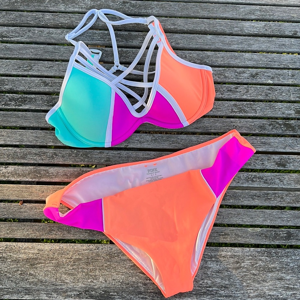 PINK padded swim set! Multicolor (pink, orange & light blue)